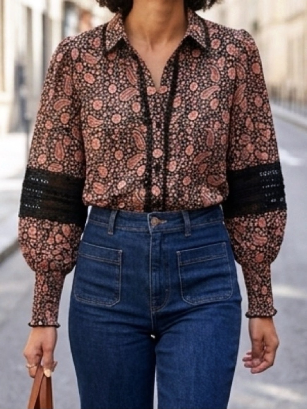 MISS JUNE Floral Paisley Black & Blush Crochet Button-Up Blouse! 🍂